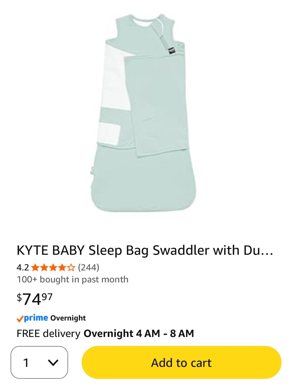 Kyte BABY Mint Green Convertible Sleep Sack with Swaddle Wings NWOT